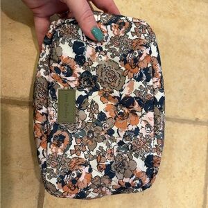 Vera Bradley Quilted Floral Cosmetic Case in Navy, Peach & Taupe
